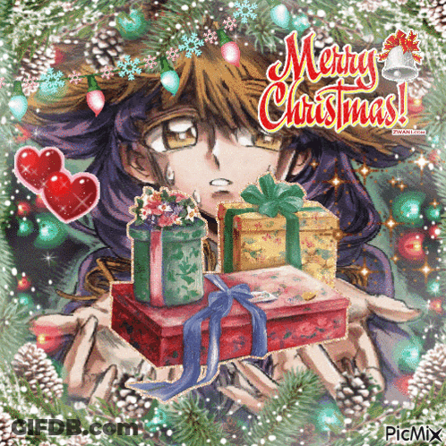 Merry Christmas Girl Holding Gifts GIF