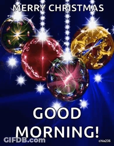 Merry Christmas Good Morning Card With Christmas Balls GIF
