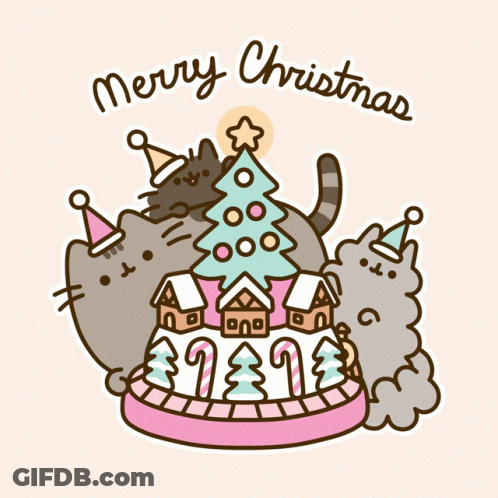 Merry Christmas Greeting Card With Cats And Train GIF