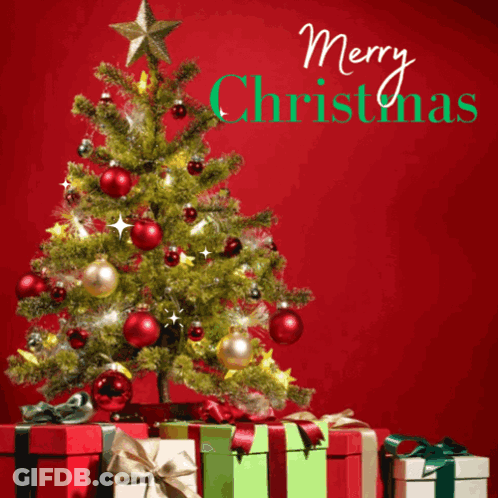 Merry Christmas Greeting Card With Christmas Tree GIF