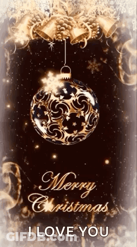 Merry Christmas Greeting Card With Ornament And Bells GIF