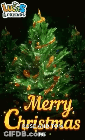 Merry Christmas Greeting Card With Tree And Merry Christmas Rose And Tom Me GIF