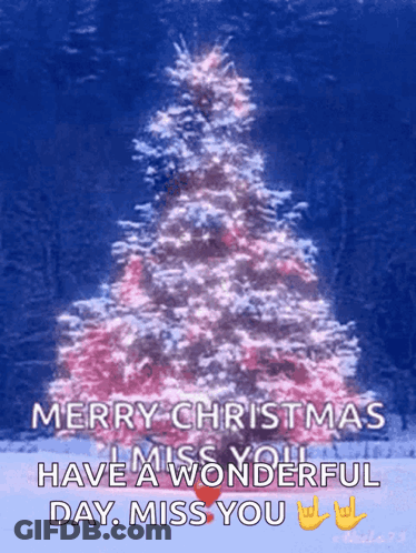 Merry Christmas Message With Pink Christmas Tree GIF