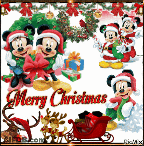 Merry Christmas Mickey Mouse Minnie Mouse Reindeer GIF