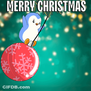 Merry Christmas Penguin On Christmas Ball GIF
