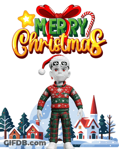 Merry Christmas Poster With Cartoon Character GIF