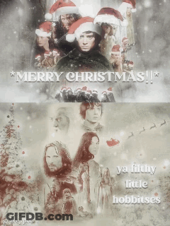 Merry Christmas Poster With People In Santa Hats GIF