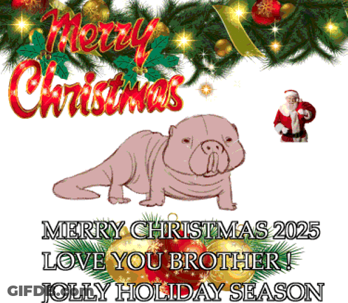 Merry Christmas Poster With Pig And Santa GIF