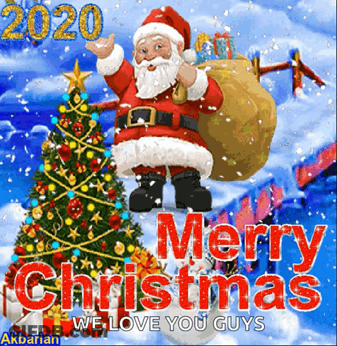 Merry Christmas Santa Claus Holding Gifts GIF