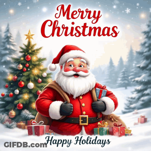 Merry Christmas Santa Claus Holding Presents GIF