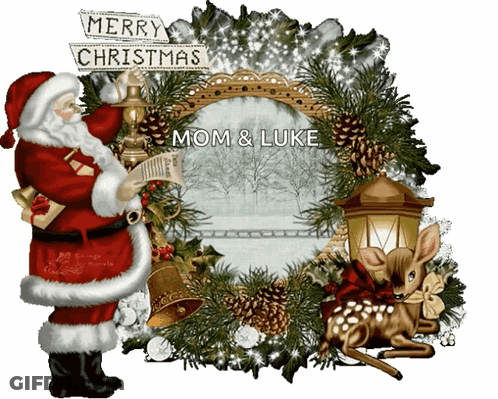 Merry Christmas Santa Claus Wreath Card GIF