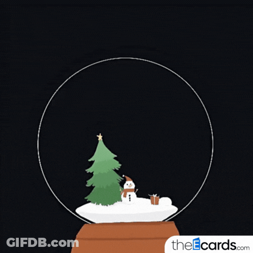 Merry Christmas Snow Globe With Tree And Snowman GIF