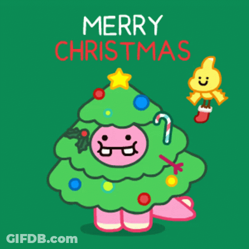 Merry Christmas Tree Gingerbread Man Candy Cane Present GIF