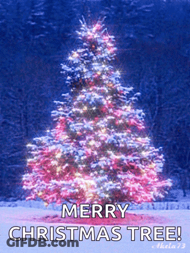 Merry Christmas Tree With Pink And White Lights GIF