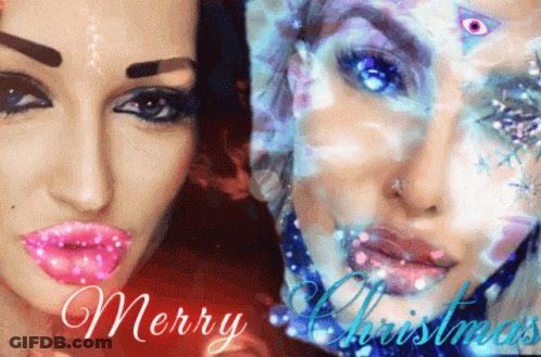 Merry Christmas Two Women's Faces GIF