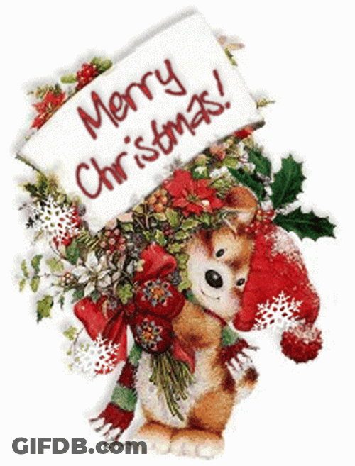 Merry Christmas Wishes Animated Bear GIF