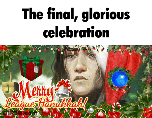 Merry Hanukkah Advertisement Woman In Santa Hat GIF
