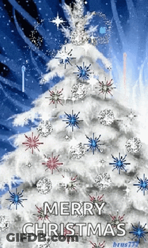 Merry Xmas Glistening Winter Tree GIF