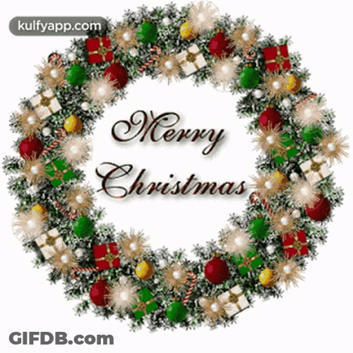 Merry Xmas Glittery Christmas Wreath GIF