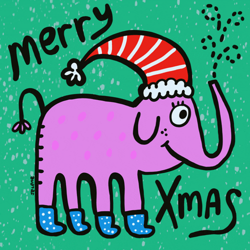 Merry Xmas Purple Elephant In Santa Hat GIF