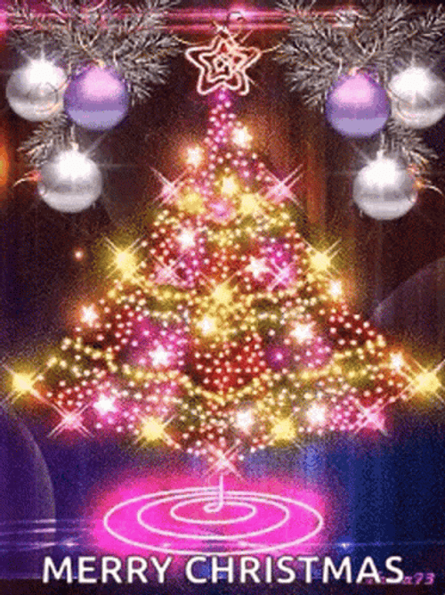 Merry Xmas Rotating Shimmering Tree GIF