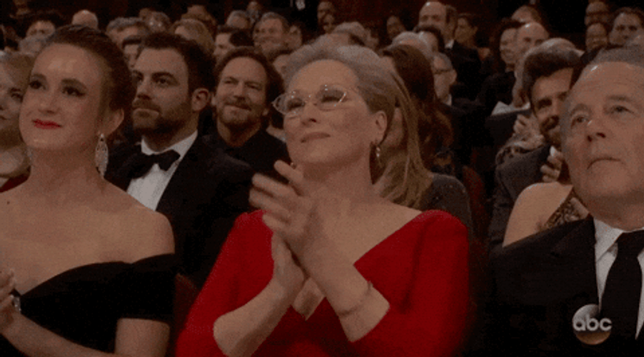 Meryl Streep Wearing Red Dress Clapping GIF