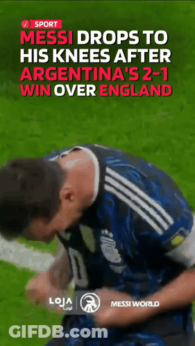 Messi Drops To His Knees After Argentina Won Over England GIF