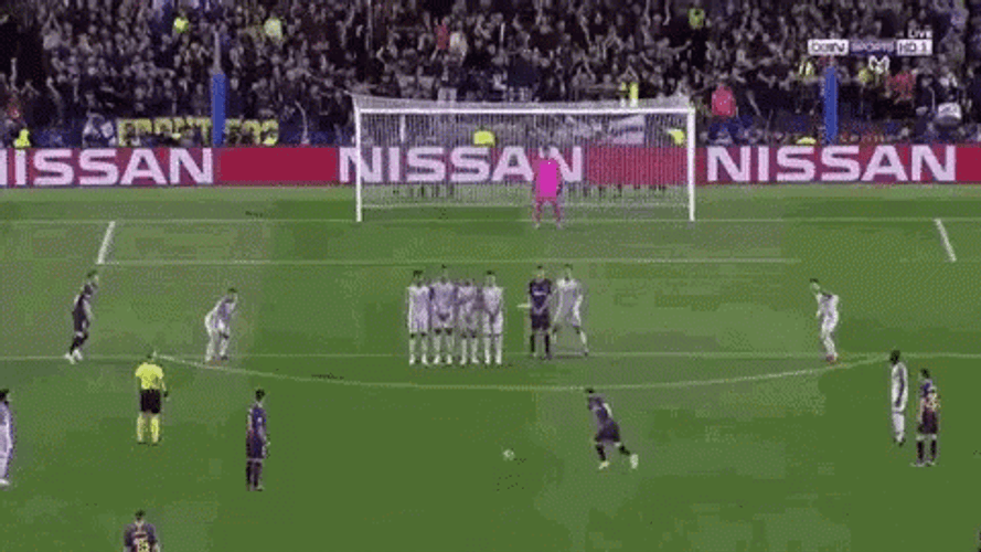 Messi Free Kick Goal Sliding On Grass GIF