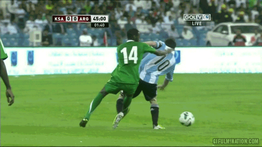 Messi Opponent Tripped Soccer Game GIF