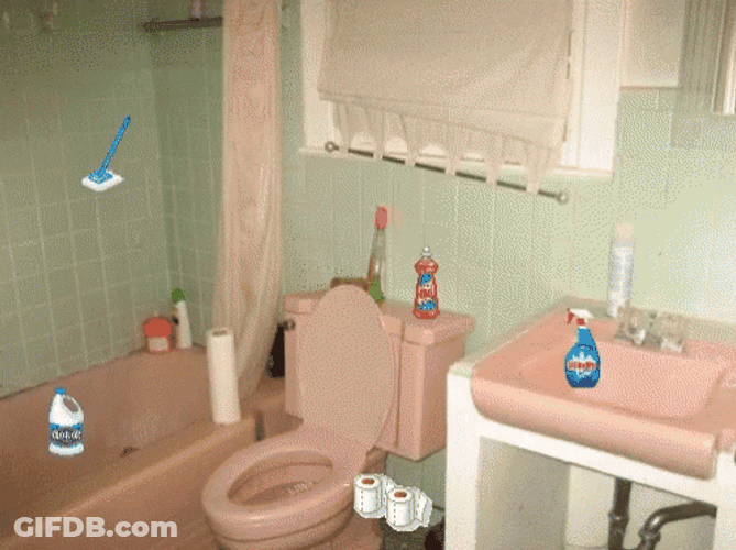 Messy Bathroom Cleaning GIF