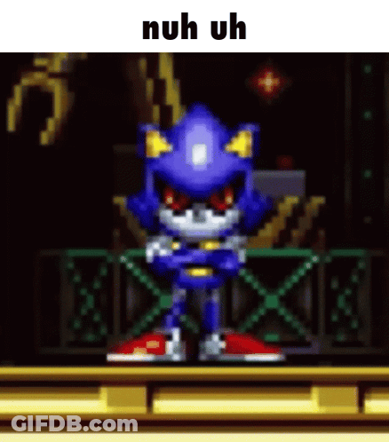 Metal Sonic From Sonic The Hedgehog Is Standing With His Arms Crossed On A Stage . GIF