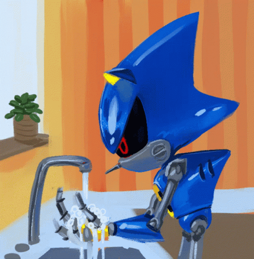 Metal Sonic Washes Hands GIF