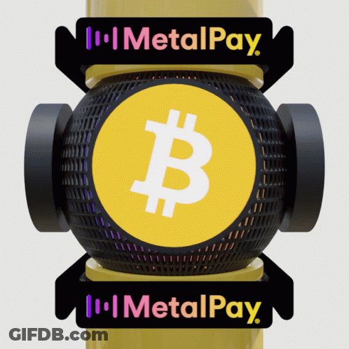 Metalpay Sign With Gold Coin In Center GIF