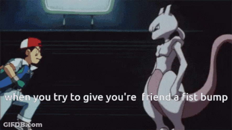 Mewtwo And Ash Fist Bump Fail GIF