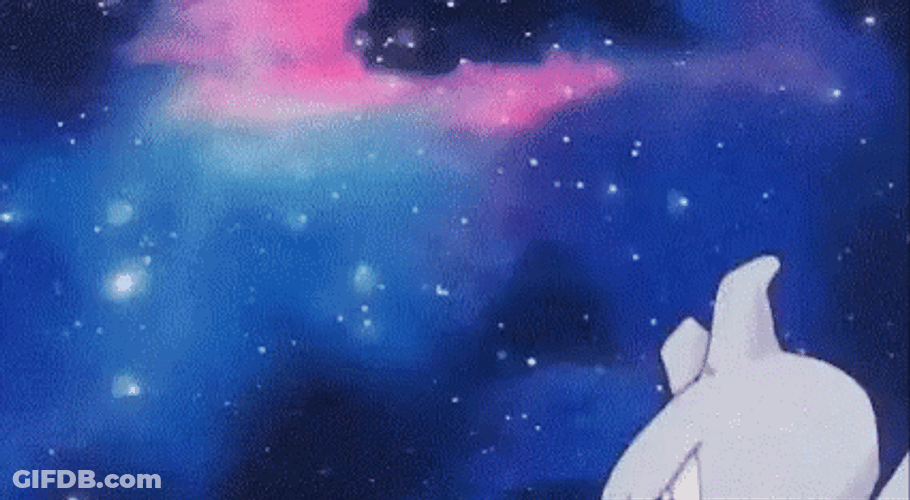 Mewtwo Flying In Rainbow Space GIF