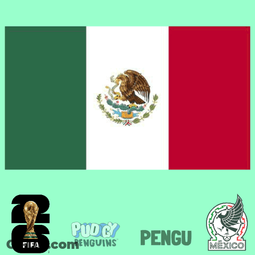Mexican Flag With Soccer Ball And FIFA Trophy GIF