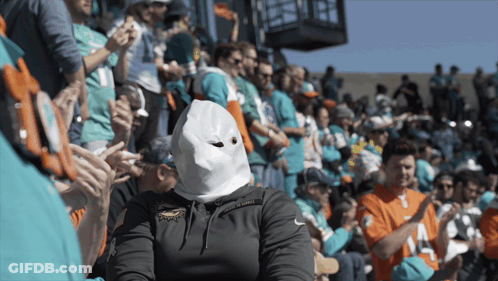 Miami Dolphins Fan Wearing White Mask In Crowd GIF