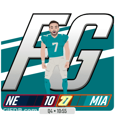 Miami Dolphins Football Player In Front Of Large FG Logo GIF