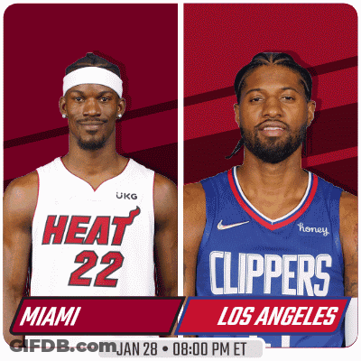 Miami Heat Player And Los Angeles Clippers Player On Red Background GIF