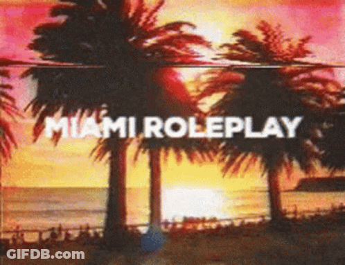 Miami Roleplay Poster With Palm Trees On Beach GIF