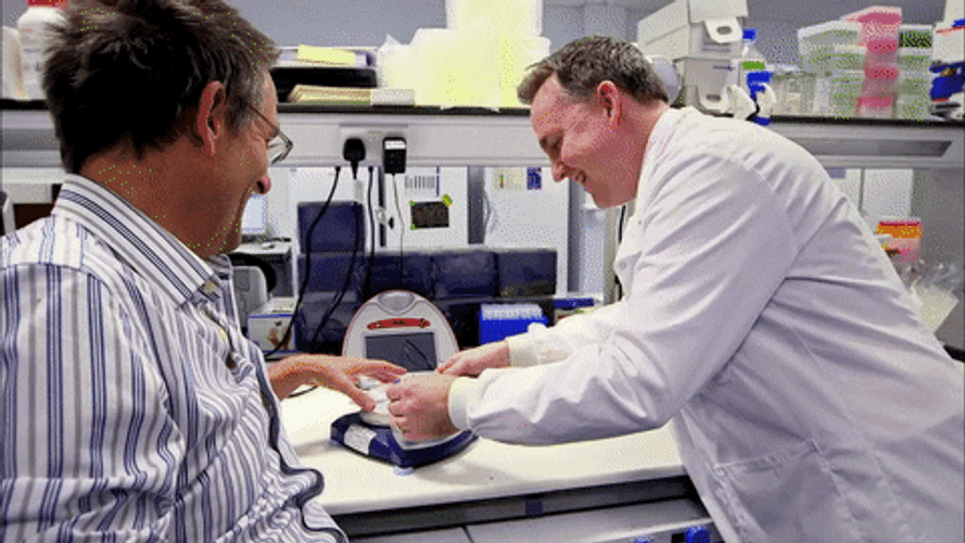 Michael Mosley With Leech On Arm GIF