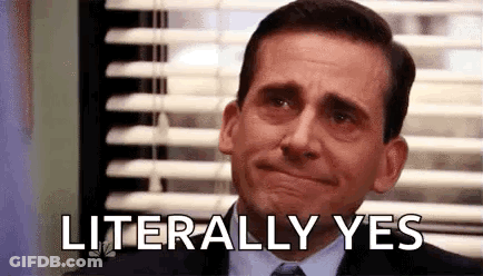 Michael Scott Is Crying And Saying `` Literally Yes '' While Sitting In Front Of A Window . GIF