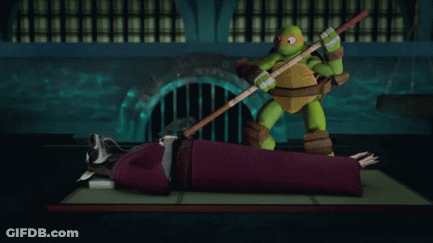 Michelangelo Poking Sleeping Master Splinter TMNT GIF