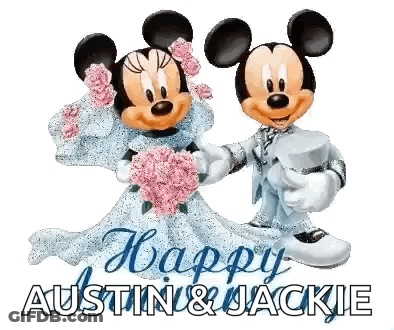 Mickey And Minnie Bride Groom Holding Flowers GIF