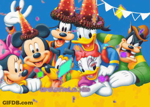 Mickey Minnie Goofy Donald Pluto Daisy Celebrating Birthday GIF