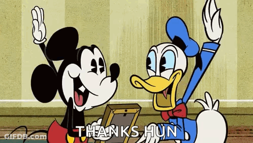 Mickey Mouse And Donald Duck Are Standing Next To Each Other And Waving At The Camera . GIF