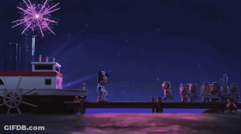 Mickey Mouse And Duffy Bear On A Dock GIF