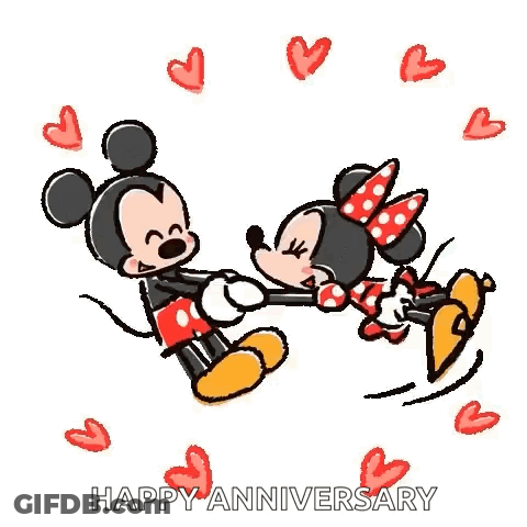 Mickey Mouse And Minnie Mouse Are Kissing Each Other On The Cheek . GIF