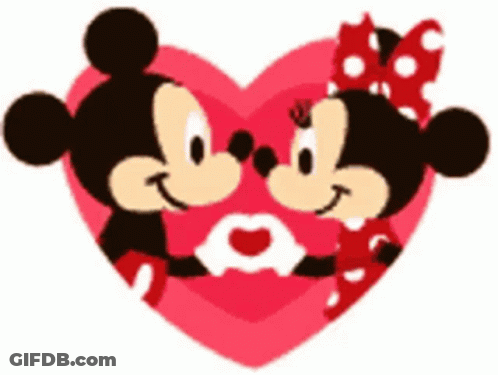 Mickey Mouse And Minnie Mouse Holding Hands In A Heart GIF
