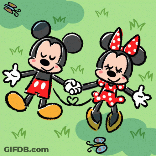 Mickey Mouse And Minnie Mouse Holding Hands GIF